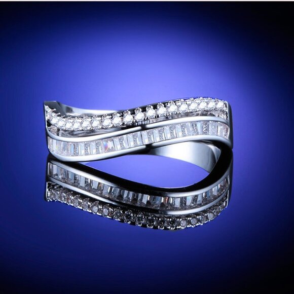 Trendy Gems Zircon Double Layer Eternity Rings for Women, INDN8090 - Picture 2 of 7